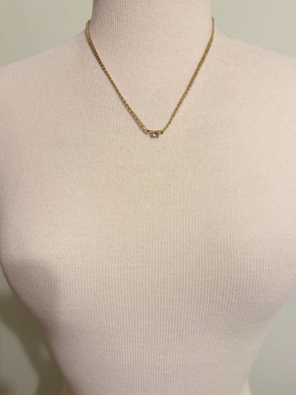 SEREFINA Signed Gold Plated Necklace w/ Light Pink Quartz Crystal 13" + 3" ext.